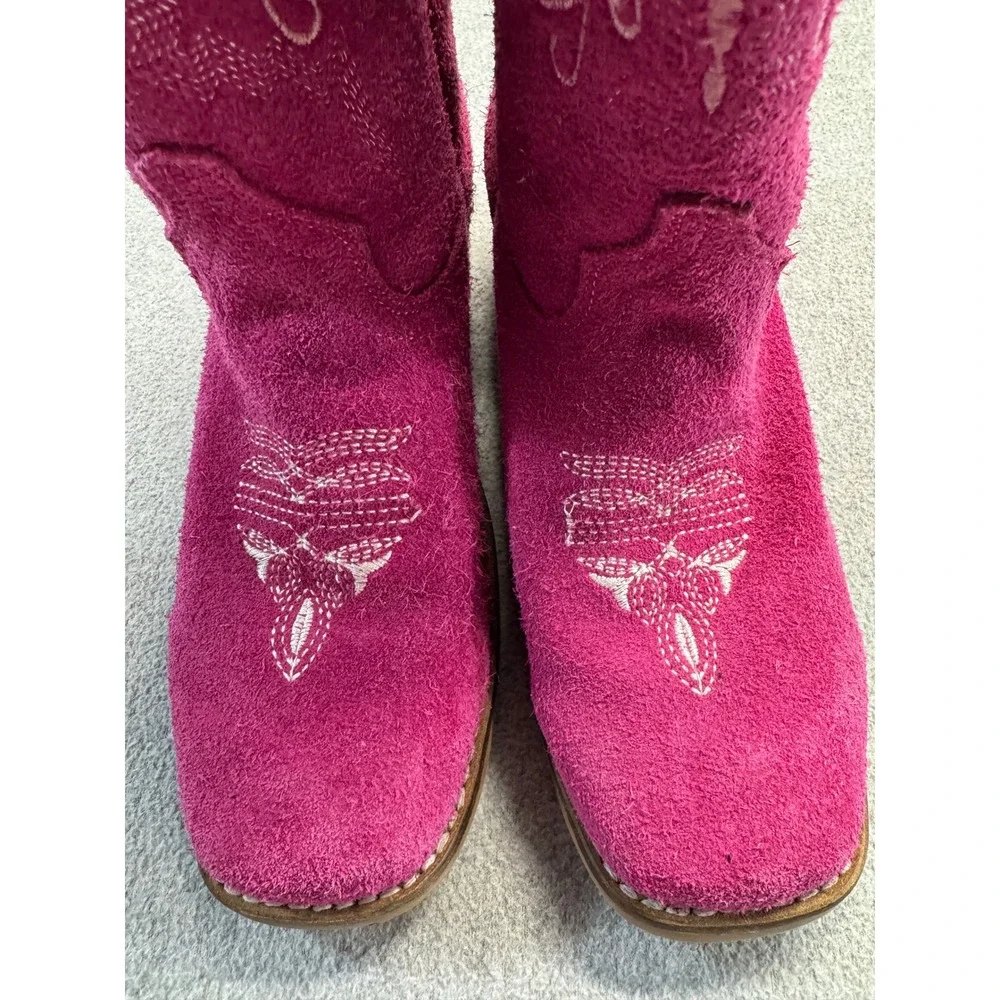 Dingo Cowboy Boots Kids Size 3 Hot Pink Suede Leather Western Square Toe